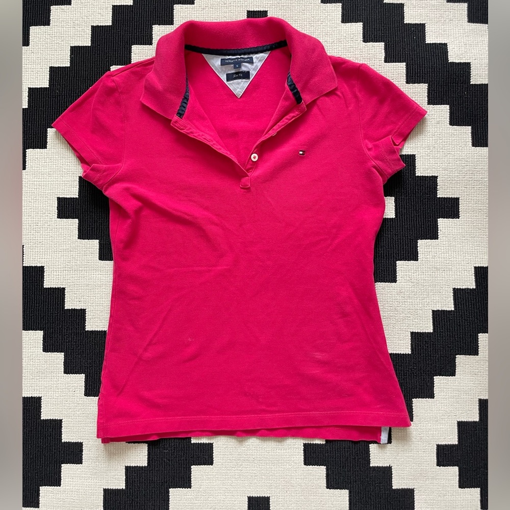 Hot pink Tommy Hilfiger classic  woman polo shirt.
